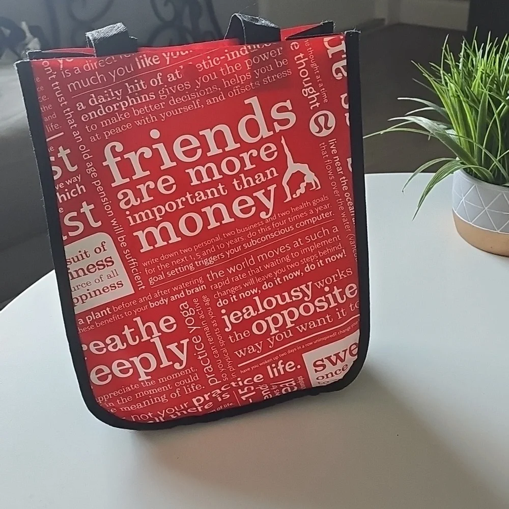 Lululemon Red and Black Tote Bag with Inspirational Text